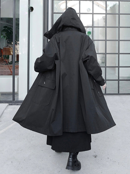 Spring Autumn Long Oversized Black Hood Dark Academia Aesthetic Luxury Designer 2024 Stylish Coat