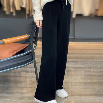 Casual Thick Knitted Elastic High Waist Loose Wide Leg Long Striped Pants