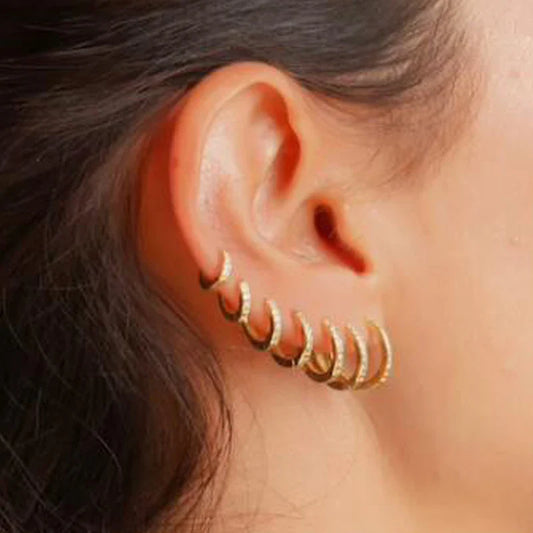 Stainless Steel Minimal Hoop Crystal Zirconia Small Huggie Thin Cartilage Helix Piercing 1Pair Earring
