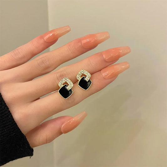 High-sense Korean Trend Elegant Pave Zircon Geometric Square Hot Earring