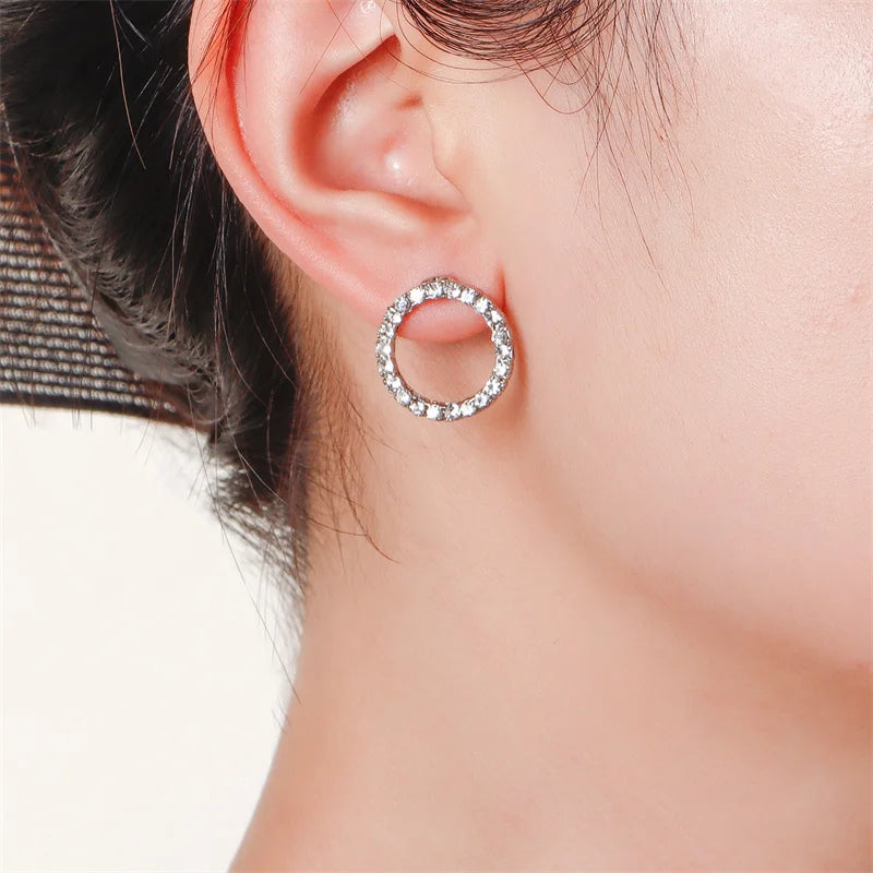 Fashion Versatile Dazzling Circle Crystal Cubic Zirconia Minimalist 2024 Earring