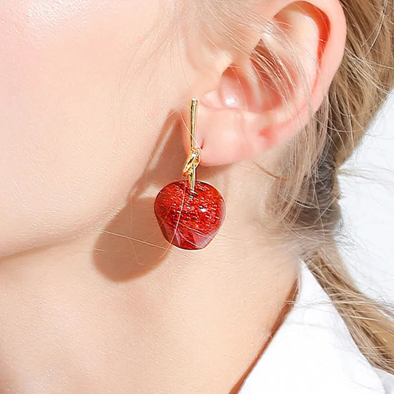 New Korean Cute Needle Red Cherry Apple Girl Heart Personality Forest Fruit Wholesale 2024 Earring