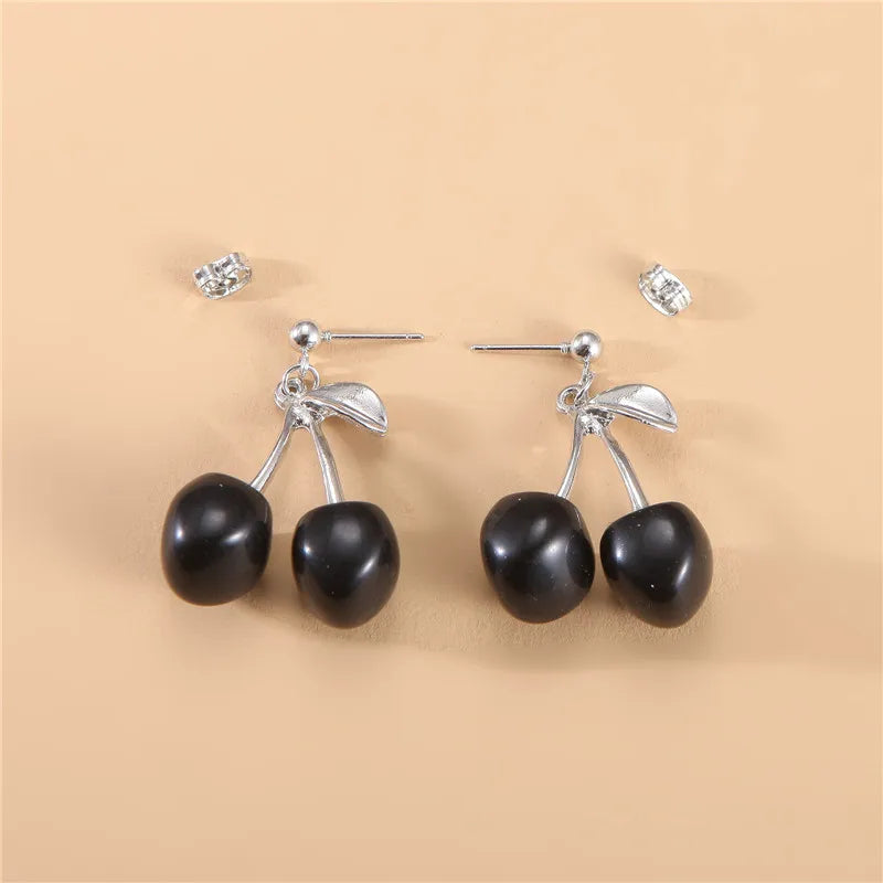 New Korean Cute Needle Red Cherry Apple Girl Heart Personality Forest Fruit Wholesale 2024 Earring