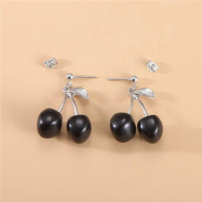 New Korean Cute Needle Red Cherry Apple Girl Heart Personality Forest Fruit Wholesale 2024 Earring