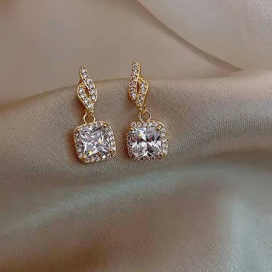 Square White Zircon Personality Fashion Daily Wear Party New Earring