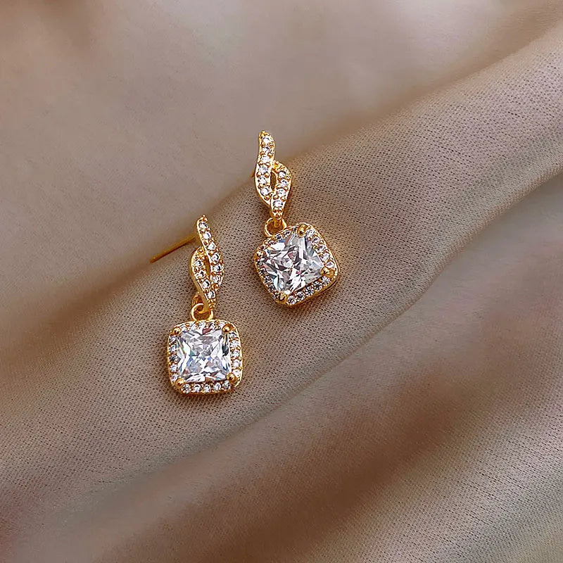 Square White Zircon Personality Fashion Daily Wear Party New Earring