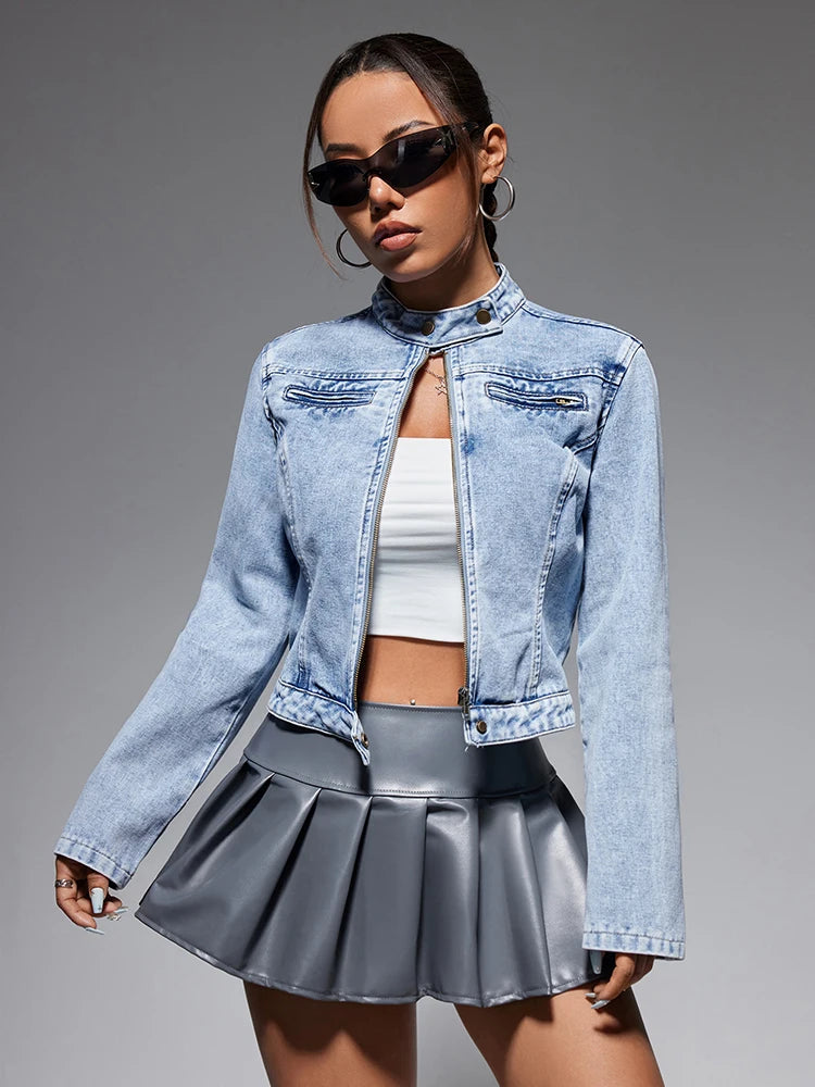 Streetwear Denim Cropped Gothic Button Ripped Bomber Harajuku Long Sleeve Jacket