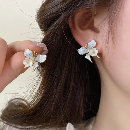 New Arrival Light Luxury Elegant Flower Butterfly Crystal Fashion Sweet Metal Gifts 2024 Earring