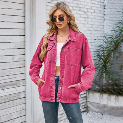 Womens Autumn Spring Oversized Denim Casual Long Distressed Boyfriend Comfy Jacket