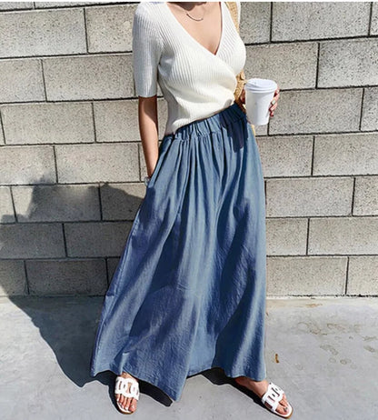 Casual Long Skirts Women Denim Skirt Streetwear High Waisted Jeans Maxi Mujer Spring Summer Skirt