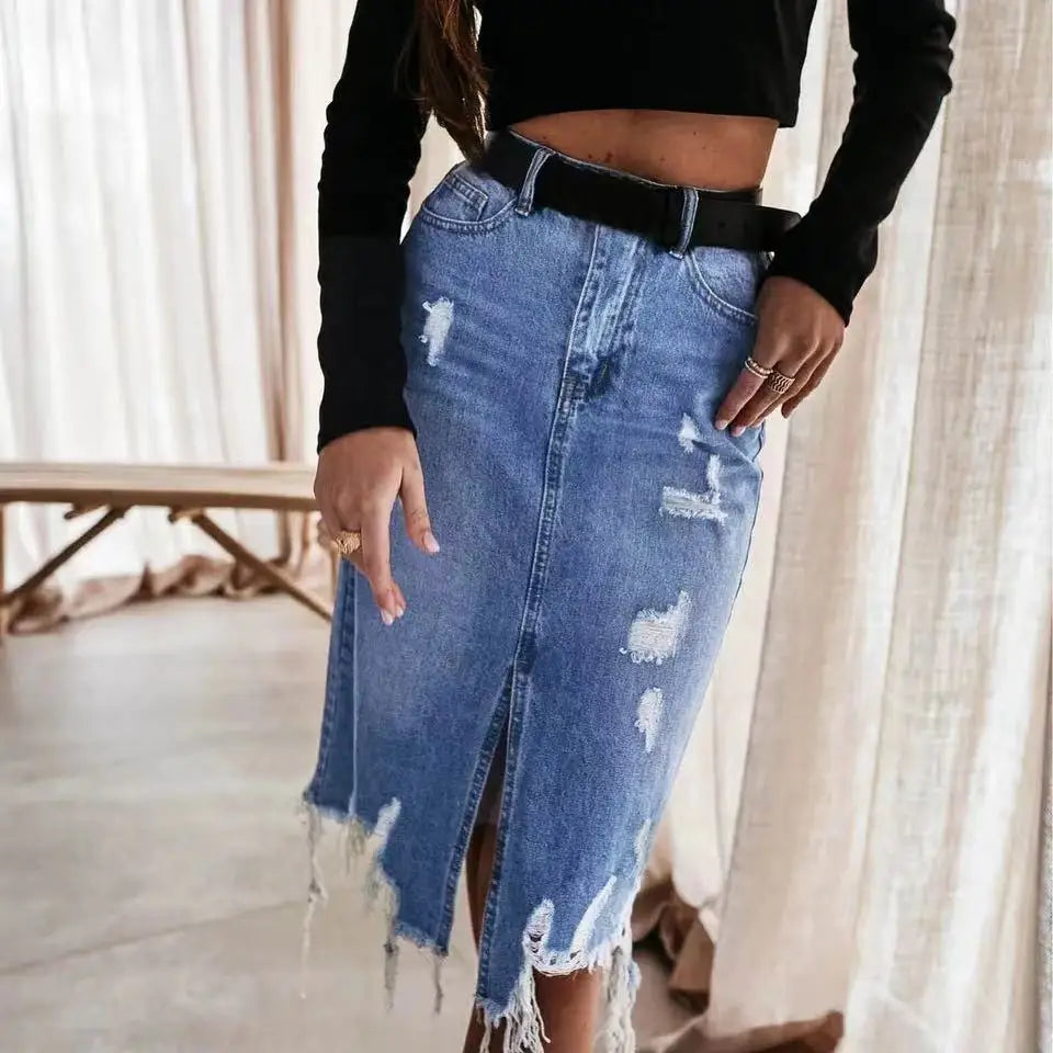 Women Denim Irregular Pleated Mini Fashion Streetwear Girl Vintage Skirt