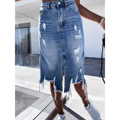 Women Denim Irregular Pleated Mini Fashion Streetwear Girl Vintage Skirt