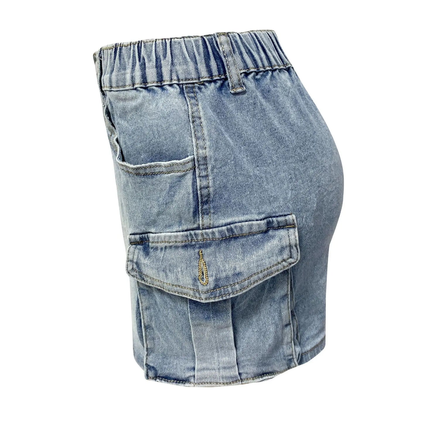 Women Vintage High Waist Fit Bag Hip Female Summer Y2k Street Denim Skirt