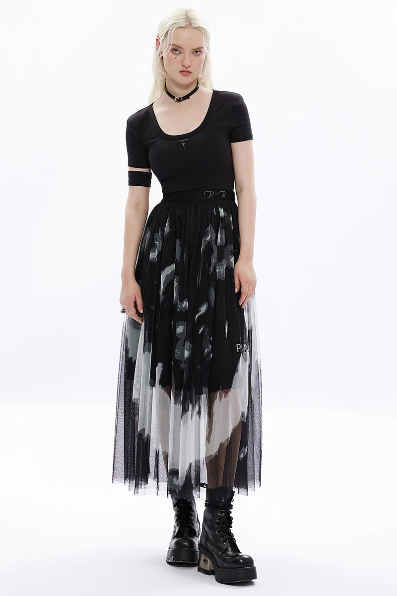 Women's At Girl Waist Gauze Letter Mid-length Logo Embroidery Rivet Tie Dyed Daily Fashion Skirt