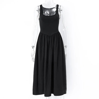 Black Sleeveless O Neck Summer Casual Party Beach Club 2024 Midi Dress