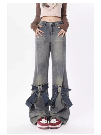 Women Fashion Denim Y2k Loose Straight High Waist Pants Streetwear Wide Leg Pants