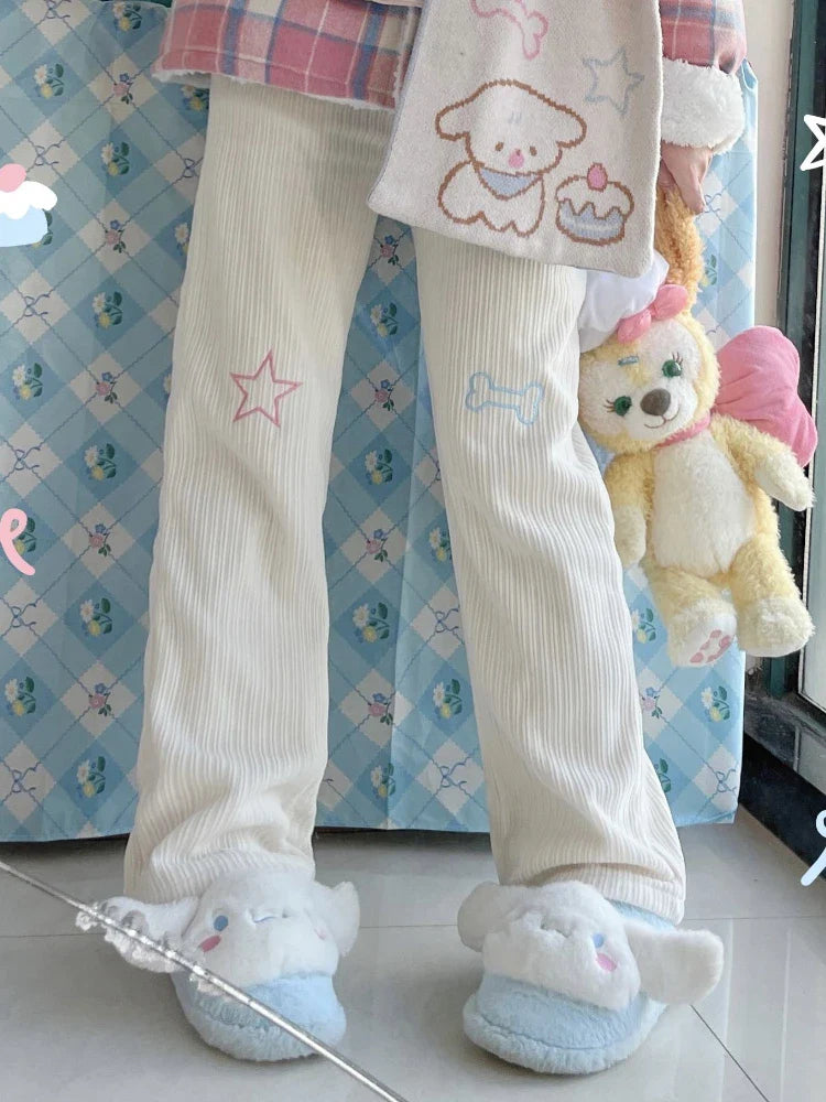 Harajuku Kawaii Corduroy Pants Women Cute Wide Leg Pants