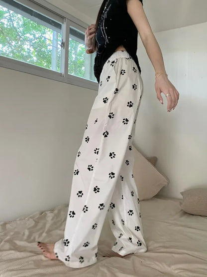 Kawaii Graphic White Pants Women Printed High Waisted Pants