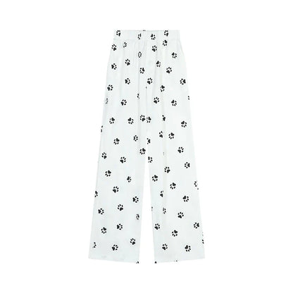 Kawaii Graphic White Pants Women Printed High Waisted Pants