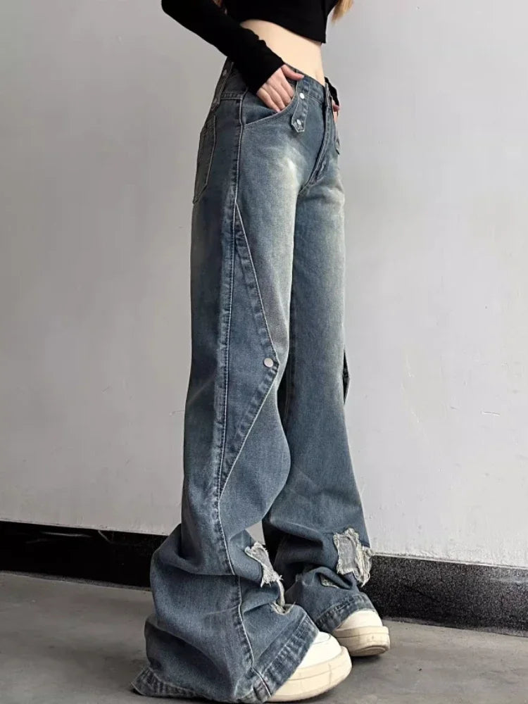 Women Jeans Fashion Star Patchwork Boot Cut Denim Pants