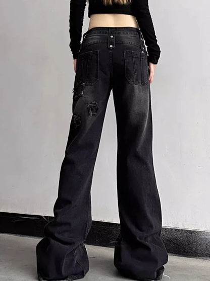 Women Jeans Fashion Star Patchwork Boot Cut Denim Pants