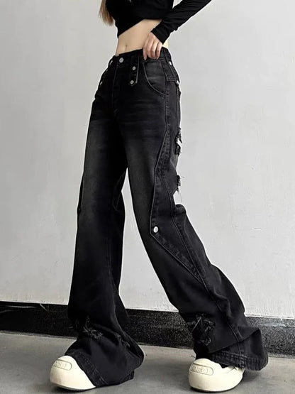 Women Jeans Fashion Star Patchwork Boot Cut Denim Pants