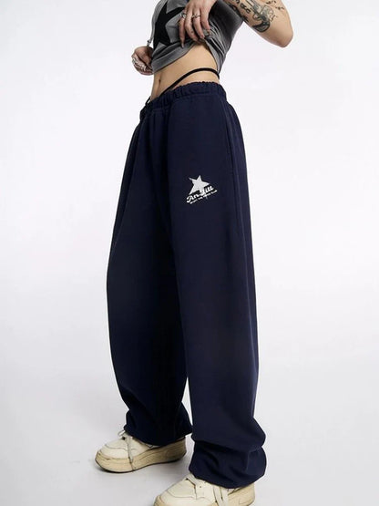 Women Streetwear Fashion Waist Stars Straight Jogging Sports Pants