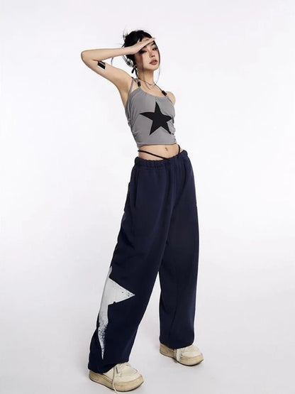 Women Streetwear Fashion Waist Stars Straight Jogging Sports Pants