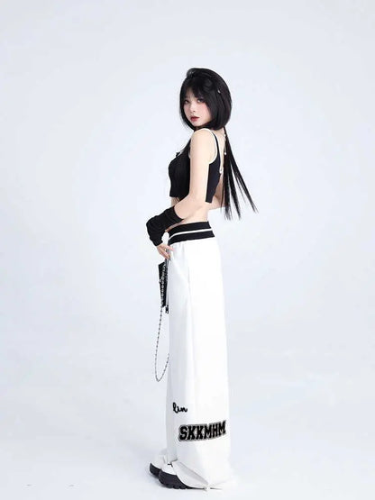 Women Sports Pants Hip Hop Baggy Letter Pattern Wide Leg Jogging Pants