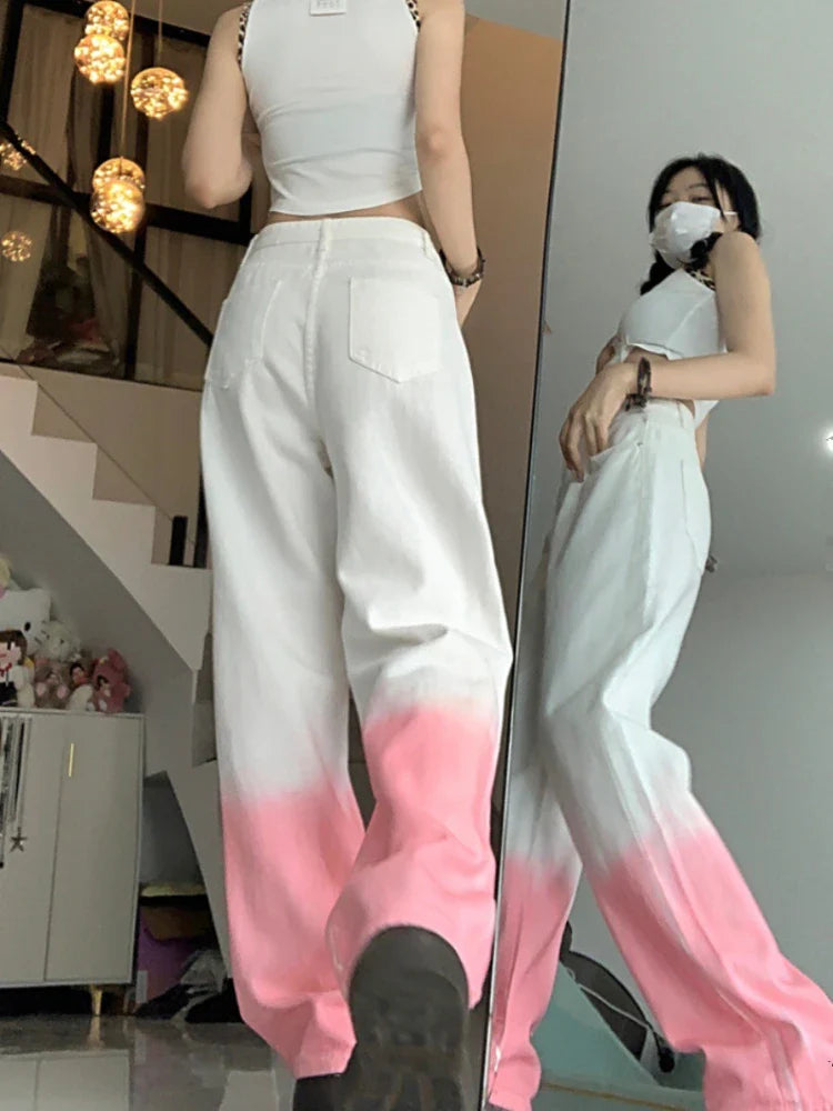 Y2k Pink Fashion High Waist Wide Leg Jeans Streetwear Baggy Pants