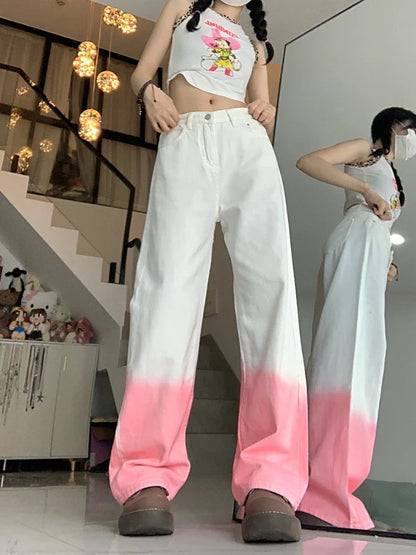 Y2k Pink Fashion High Waist Wide Leg Jeans Streetwear Baggy Pants