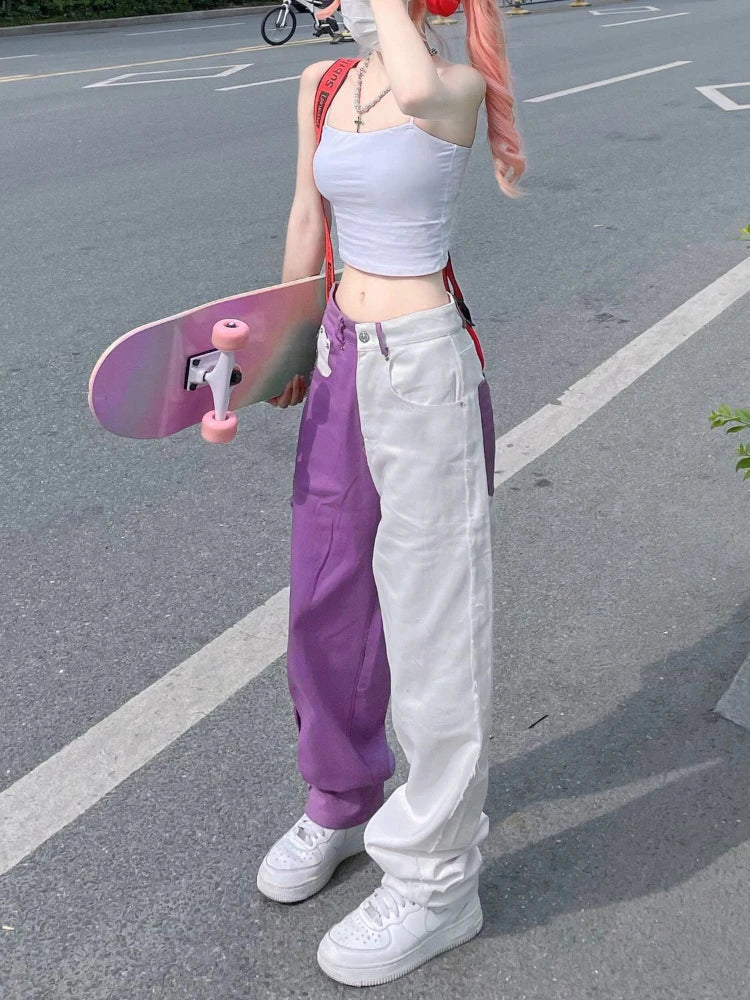 Vintage High Waist Purple Denim Pants Women's Y2K Baggy Jeans Hip Hop Streetwear