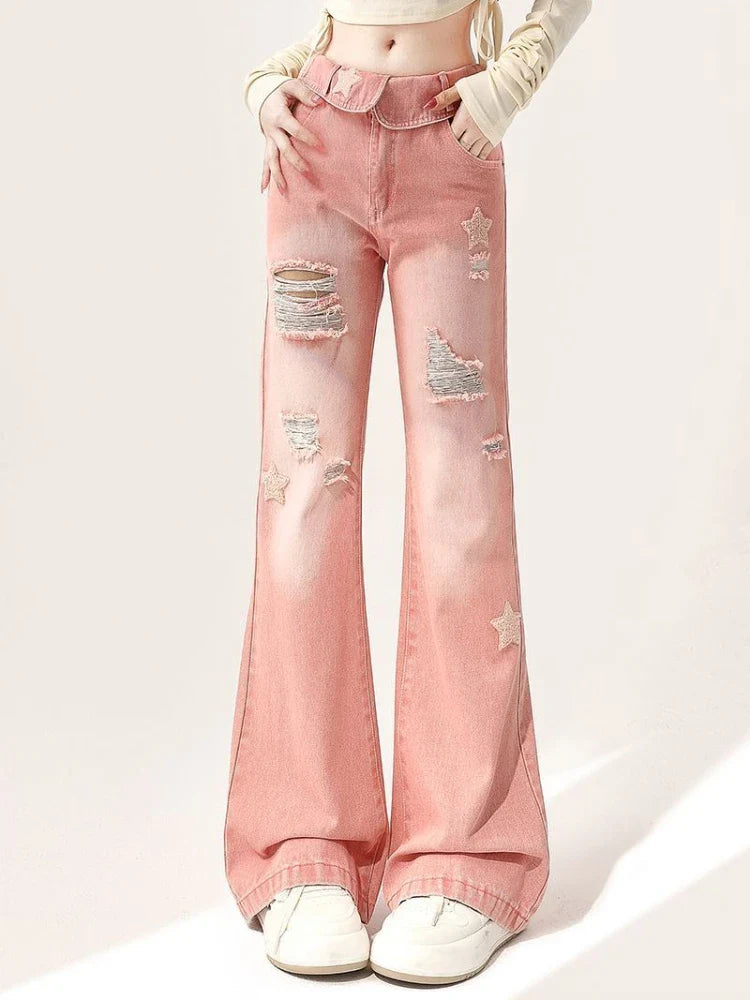 Women Low Waist Boot Cut Female Fashion Retro Denim Pants