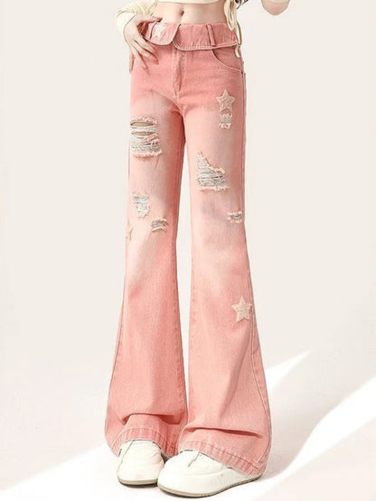 Women Low Waist Boot Cut Female Fashion Retro Denim Pants