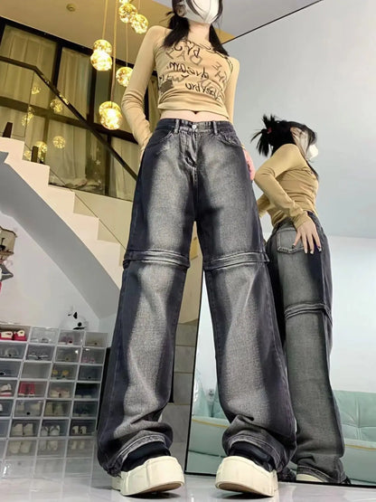 Street Washed Jeans High Waist Retro Distressed Fashion Straight Pants