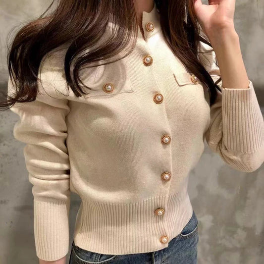 Autumn Long Sleeve Fashion Knitted Casual Single Breasted Slim Cardigan