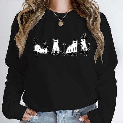 Autumn Ghost Cat Charming Graphic Comfortable Hoodie