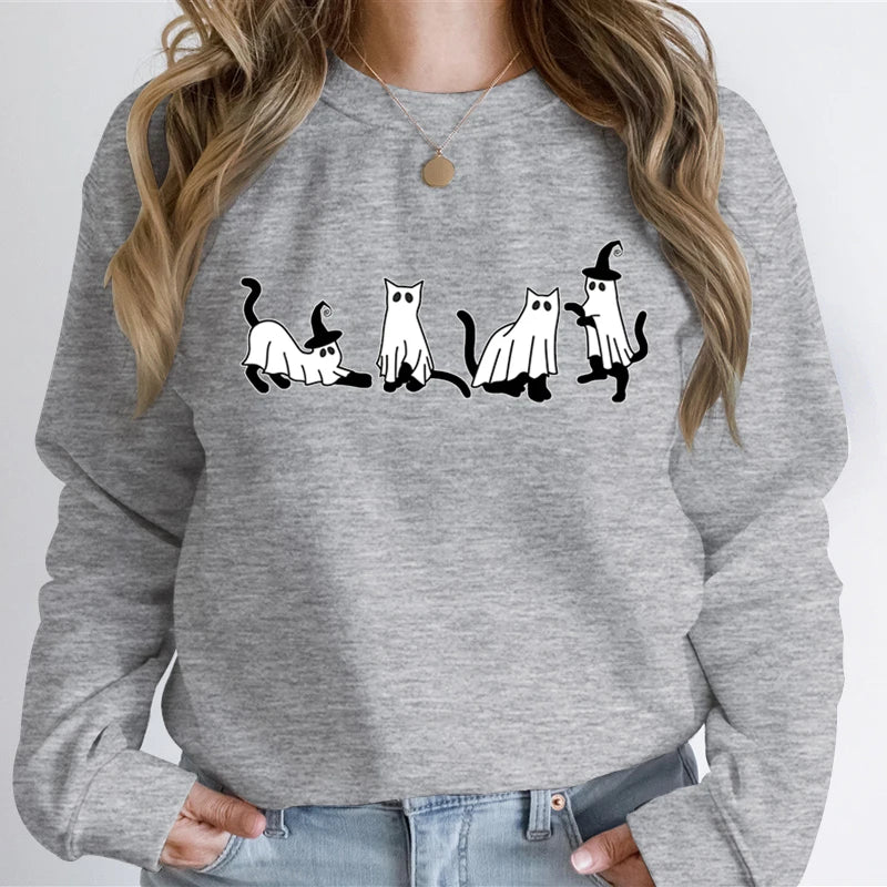 Autumn Ghost Cat Charming Graphic Comfortable Hoodie