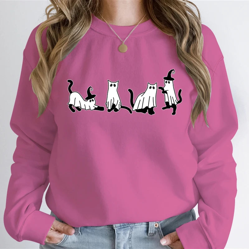 Autumn Ghost Cat Charming Graphic Comfortable Hoodie