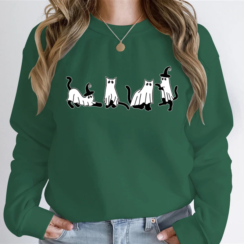 Autumn Ghost Cat Charming Graphic Comfortable Hoodie