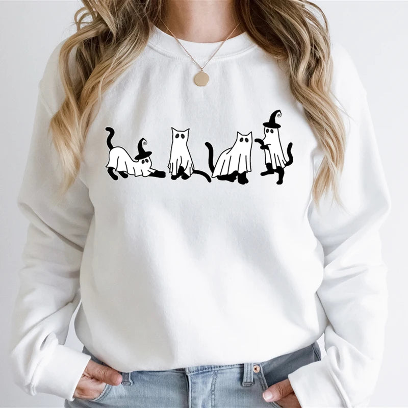 Autumn Ghost Cat Charming Graphic Comfortable Hoodie