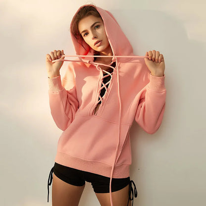 Autumn Winter Cotton Fleece Drawstring Hooded Sweater Jacket