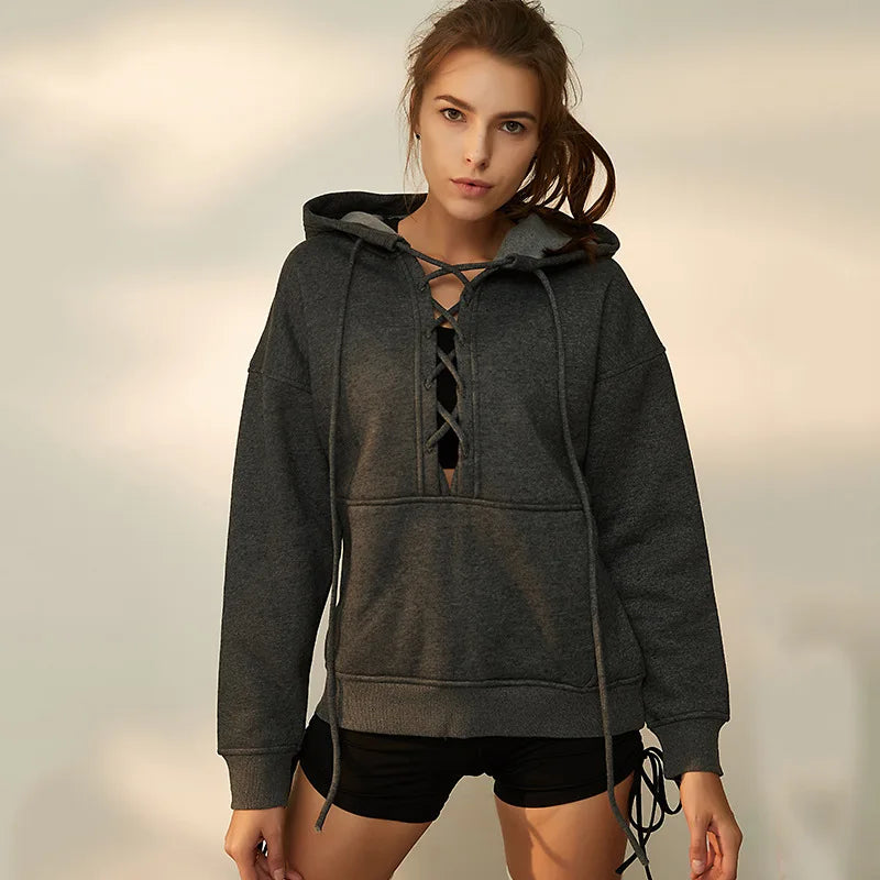 Autumn Winter Cotton Fleece Drawstring Hooded Sweater Jacket