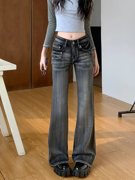 Retro Low Women Y2k Streetwear Casual Fashion Washed Black 2024 New Jeans