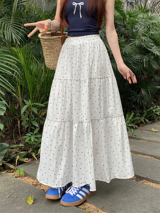 Polka Dot High Waist Swing Long Skirt for Women