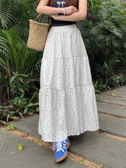 Polka Dot High Waist Swing Long Skirt for Women