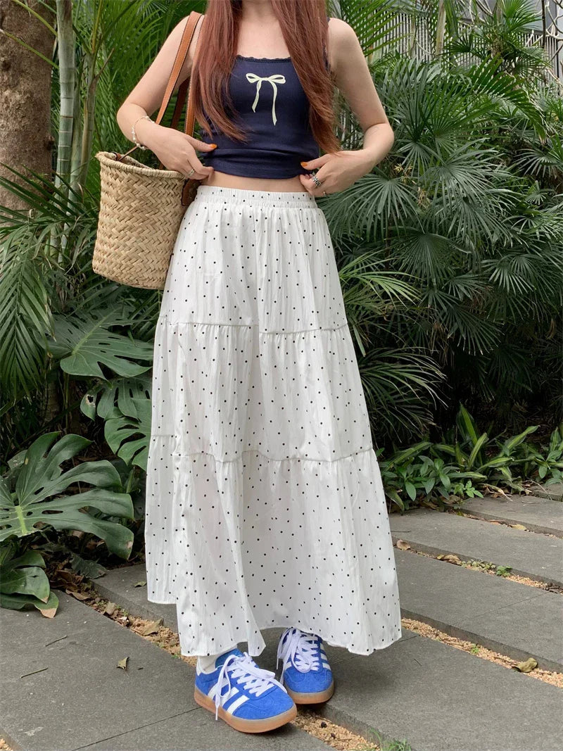 Polka Dot High Waist Swing Long Skirt for Women