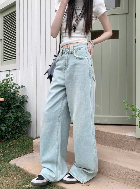 High Women 2024 New Streetwear Y2k Casual Loose Denim Jeans