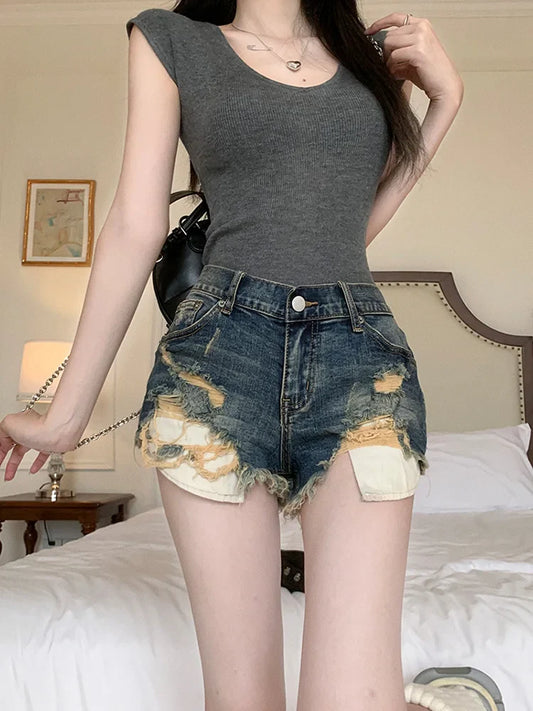 Low Waist Ripped Street Style Retro Denim Short