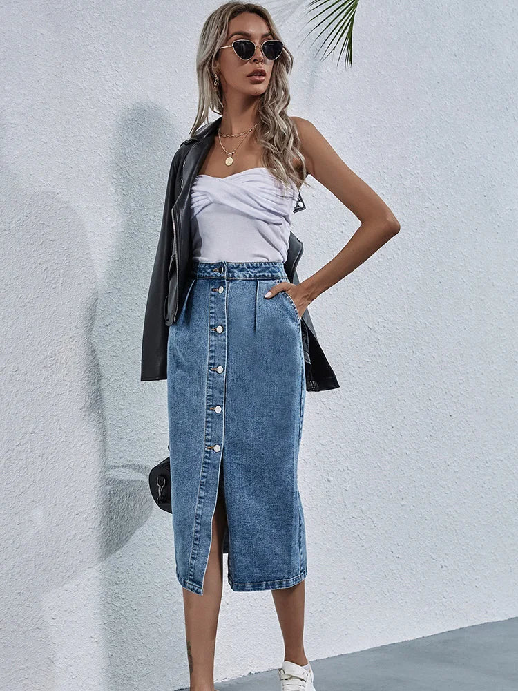 Casual Knee Length Skirt with Pockets